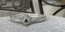 Sarda’s 925 SS London Blue Topaz Tree Of Live Bangle Bracelet  picture