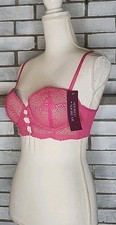 ☆ NWT Adored By Adore Me The Morgan Longline Lace Push Up Bra Size 34B Hot Pink picture