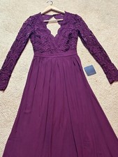 NWT Lulus Awaken My Love Gown Long Sleeve Dress Small Burgundy Open Back Lace M picture