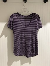 Lululemon Love Tee V-Neck Striped Short Sleeve Shirt Burgundy & White Womens M picture