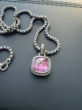 David'Yurman Sterling Silver Pink Tourmaline Pendant Necklace 20 inches & Pavé picture