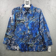 NEW Calessa Shirt Top Women XL Button Up Stretch Graphic Blue Gray picture