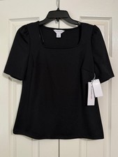 NWT Liz Claiborne Black Sleeve Blouse Size XS Square Neck picture