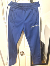 Palm Angels Men’s Blue Track Pants S White Side Stripe Drawstring Pockets Logo picture