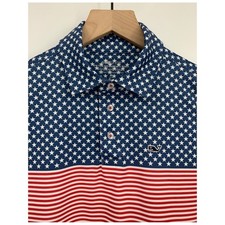 Vineyard Vines Polo Shirt Boys Medium 12/14 Blue Stars Stripes Performance OTG picture