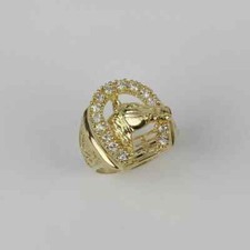 1.50Ct Round Real Moissanite 14k Yellow Gold Finish Horse's Head Horseshoe Ring picture
