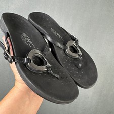Vionic Karina Black Orthaheel Thong Sandals Adjustable Buckle Women 7 340KARINA picture