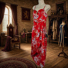 Lulus Women’s S Red Floral High Low Maxi Dress Wrap Spaghetti Strap NWT picture