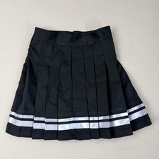 Romwe Womens Pleated Mini Skirt Black White Double Stripe Schoolgirl Preppy S picture