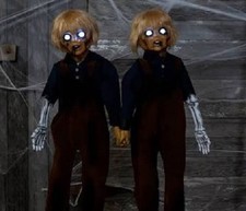 Creepy Twin Boys Animatronic Scary Doll Halloween Prop Metal Frame Light Up ⭐ picture