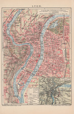 LYON dated 1912  Original map city plan FRANCE picture