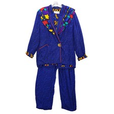 vtg 80s Platinum by Dorothy Schoelen Blue Floral Jacket Pants Set Sz L picture