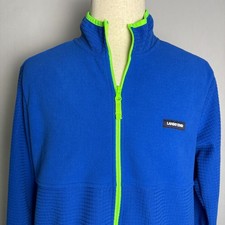 NWOT LANDS END Mens Colbalt Blue Lime Grid Fleece Full Zip Jacket SZ L 42-44 picture