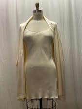 2 Piece Silk Charmeuse Set Kimono Jacket Robe Bias Slip Dress Loungewear sz M picture