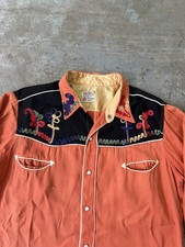 Vintage 1950s Las Vegas By Cowboy Joe Embroidered Western Shirt Men's M picture