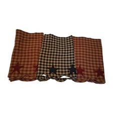 3 VHC Brands Curtain Valances Primitive County Star Red Blue Plaid Cotton picture