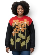 L’eauvive Vintage Floral Oversized Sweater SZ M EUC Grandma Y2K Whimsy Americana picture