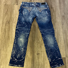 Robin's Jean Men's Blue Acid Wash Distressed Studded Skinny Slim Denim Jeans picture