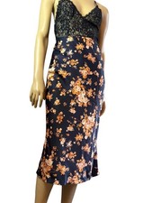 Womens XS Satin Midi Skirt Navy Rose Whimsigoth Dark Academia Quiet Luxury picture