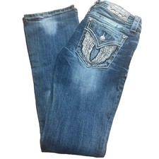 MISS ME Women’s Boot Cut Signature Low Rise Denim Jeans Bling Pocket Size 28x32 picture