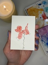ACEO Original Mini Painting  2.5x3.5in /Red Balloon Dog picture