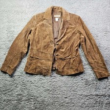 Coldwater Creek Womens Brown Suede Leather Jacket Size M Peplum Back 2 Button picture