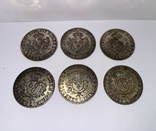 Vintage French Coin Coasters Set of 6 Louis XVI 1788 Replica Barware Green Felt picture