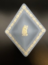 Vintage Wedgwood Blue Jasperware Square Pin Dish Muse Lyre England 3.5” picture