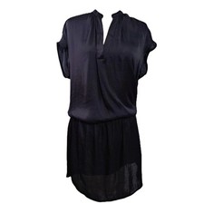 H&M Women's Black Cap Sleeve Shirt  Satin Lined Dress Elastic Waist  Sz 8 picture