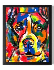 GUAJARDO Original Neo Expressionism Colorful Pit Bull 14X11 Canvas Signed Art picture
