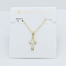 New Kendra Scott Cross Gold Plated Pendant Necklace in White Opal picture