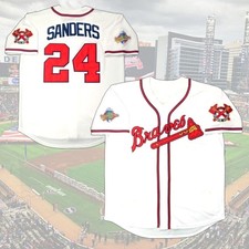 Deion Sanders Atlanta Braves 1992 Home White WS Baseball Jersey Print Kid Adult picture