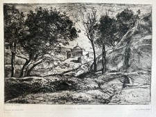 Jean Baptiste Camille COROT Original Engraving Etching Souvenir De Toscane Tuscany picture
