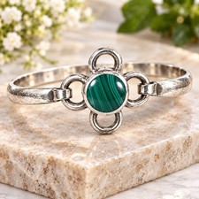 Vintage Taxco Mexico 925 Sterling Silver Natural Malachite Bangle TL-27 picture
