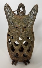 Vintage Cast Iron Horned Owl Lantern Hanging Garden Candle Holder MCM Japan picture