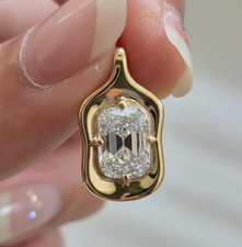 1 Ct Old European Moissanite Bezel Set OMC Cushion Cut Pendant 10k Yellow Gold picture