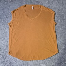 Athleta Womens Large Renew V-Neck Top Mustard Yellow Ribbed Muscle Tee 631852 picture