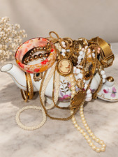 Vintage Signed Costume Jewelry Lot + Musical Teapot Monet Trifari Napier Avon picture