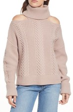 PAIGE Lorilee Cold Shoulder Wool Blend Turtleneck Sweater Wild Rose Size Small picture