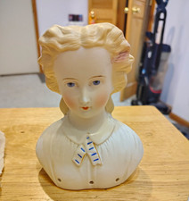 Antique German Parian Bisque Doll Head Size 8 Molded Hairnet Snood Tie Gold Gilt picture