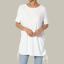 NWT ZENANA PREMIUM Soft Knit RUCHED TIE SIDES White CUFF Tunic Top/Blouse 3X picture