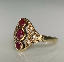 1.50 Ct Round Cut Natural Ruby & Diamond Wedding Ring 14K Yellow Gold picture