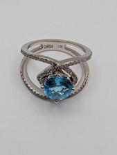 EFFY Diamond & Blue Topaz Ring in 14k White Gold Size 7 picture