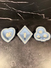 Vtg Wedgwood Jasperware Blue Bridge Set Club Heart Diamond Nut Candy Dish/Trays picture