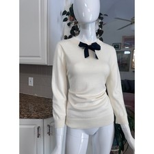 J.Crew Mercantile Cream Black Bow Neck Long Sleeve Sweater picture
