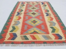 Vintage Traditional Handmade Afghan Wool Green Kilim 3.8x2.7ft picture