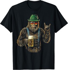 Bigfoot Rock On Oktoberfest Lederhosen German Prost Beer T-Shirt picture