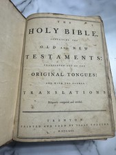 1791 Isaac Collins Holy Bible Early American Leather Trenton Davis Family picture