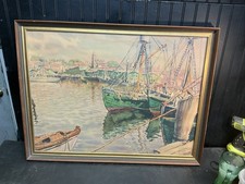 Joseph Margulies Fishing Boats At Dock Gloucester Mass.Framed Water Color  Print picture