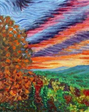 Original painting pond autumn sunset  art by ShawNshawN picture